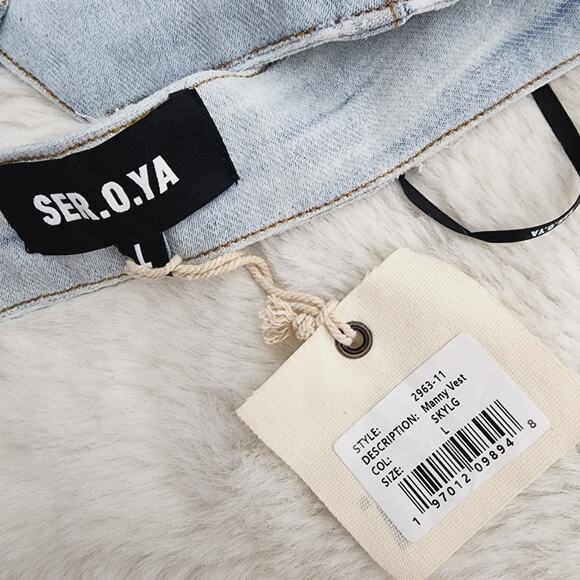 Ser.O.Ya Retrofete Manny Denim Halter Cropped Vest Blue L NWT - Picture 13 of 14